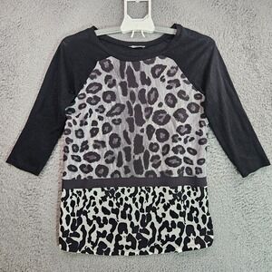 Zara‎ Top Blouse Women Medium 3/4 Sleeve Tiger Print Gray Black White - M